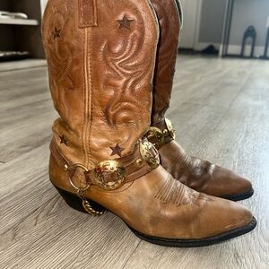 Vintage Laredo Gold Concho Brown Leather Cowboy Boots Women’s Sz 7 M